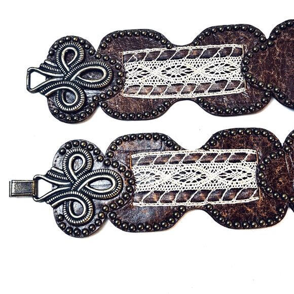 Leatherock USA 7267 Wide Stretch Waist Belt Brown Leather Bronze Buckle Boho L - Picture 7 of 16